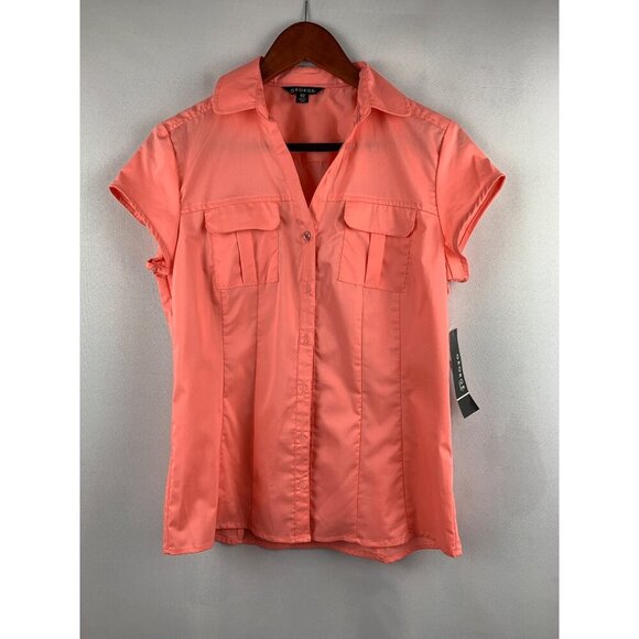 George Coral Button-Up Blouse Size S Wrinkle Resistant - Picture 1 of 7
